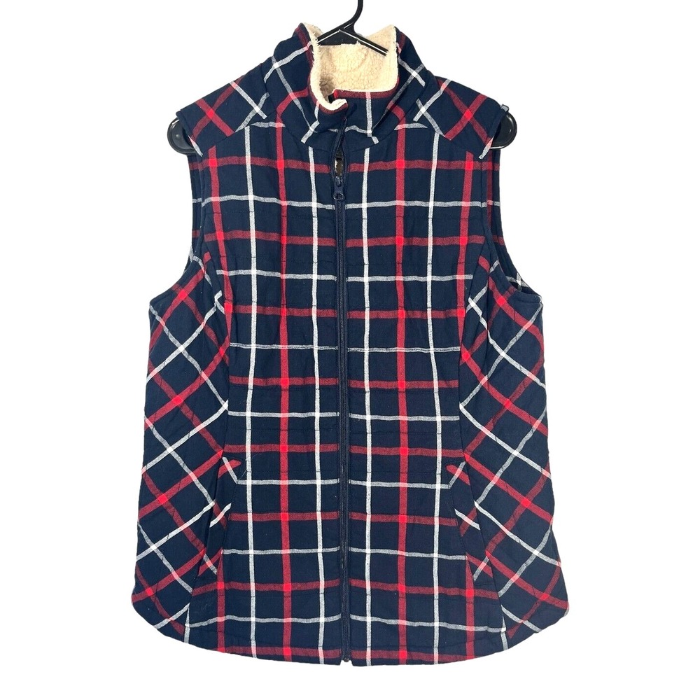 Duluth Trading Women's Plaid Sherpa Lined Full Zip Vest Pockets Size M